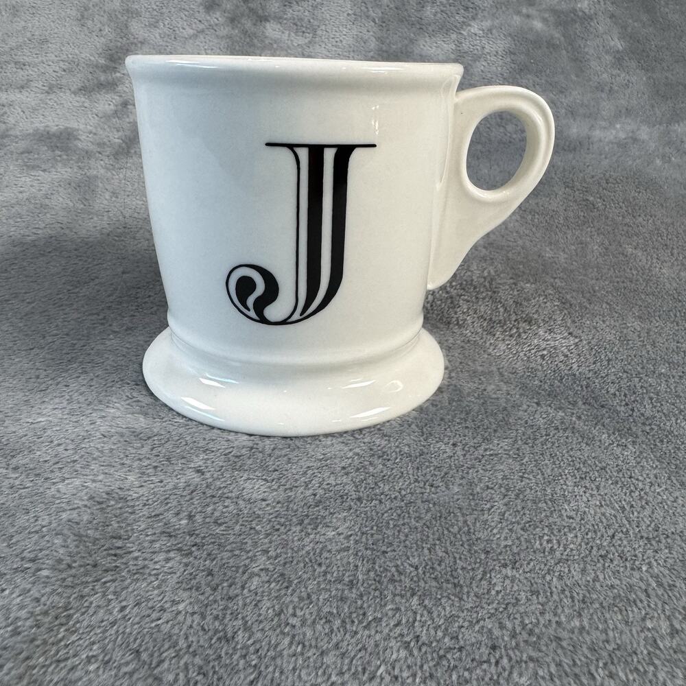 J~ Anthropology Mug Letter Initial White Black Footed